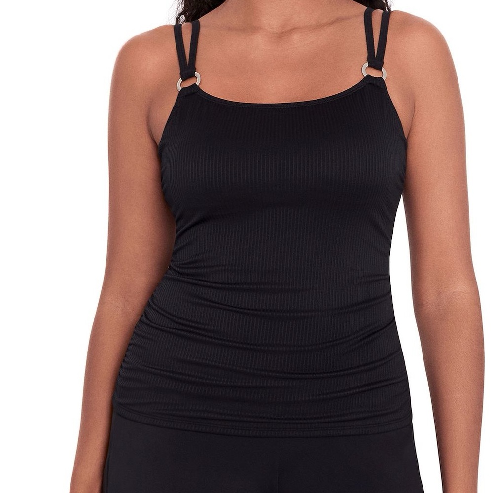 Bal Harbour Black Rib Ring Tankini Swim Top w/Built In Bra Pads Women’s Size XXL